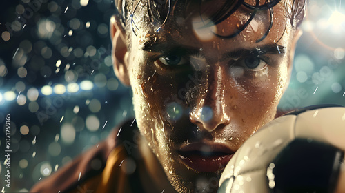 Young male boxer with intense gaze.