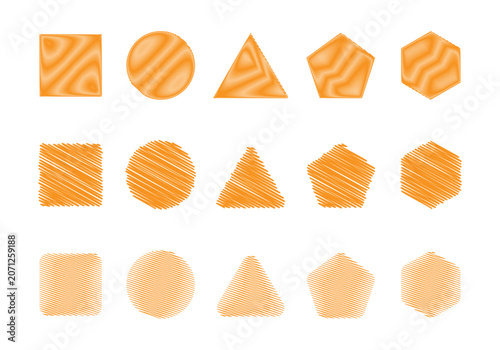 Basic geometric shapes scribble icon collection with hand drawn sketch texture
