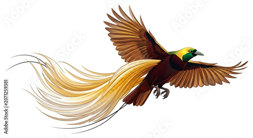 Photos Greater Bird of Paradise Flying Isolated on White Background Vector Illustration
