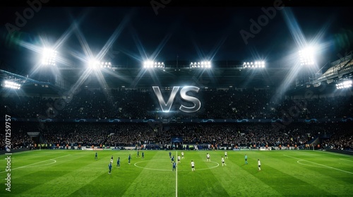 A Wide Angle View of a Professional Football Match at Night Stadium