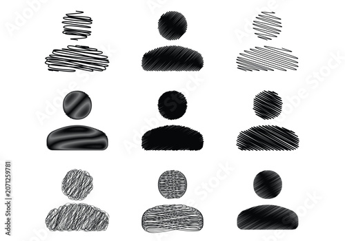 User profile and person avatar scribble icon collection with hand drawn texture