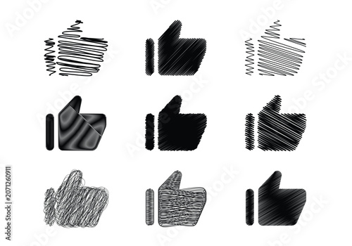 Hand drawn scribble thumbs up icon set collection vector illustration