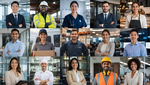 A comprehensive grid collage showcasing various professional careers and diverse occupations.