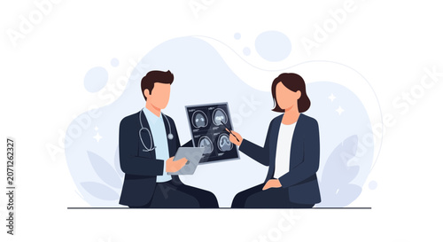 Doctor and Patient Discussing Brain Scan Results, Medical Consultation, Healthcare Concept