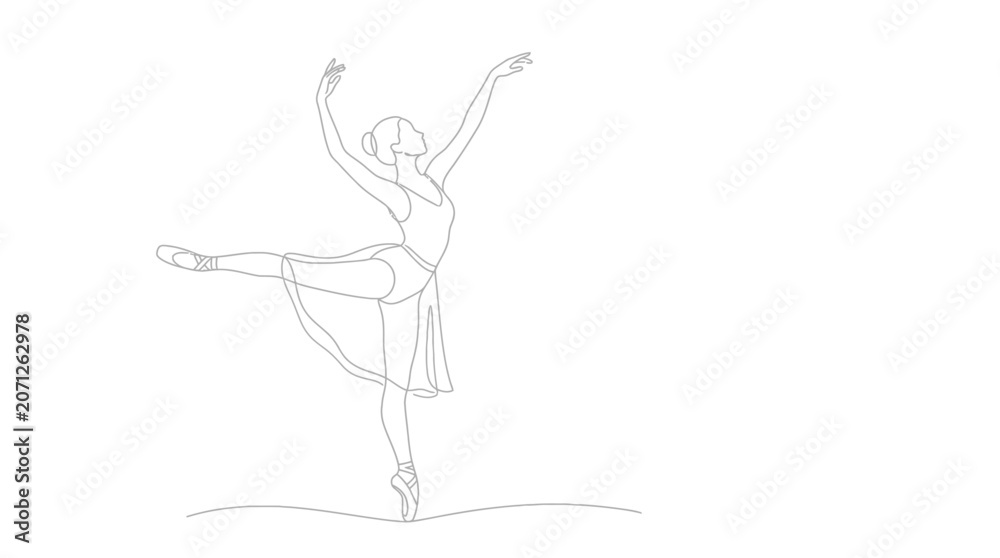 Fototapeta premium Minimalist Line Art Illustration of a Ballerina in a Graceful Pose