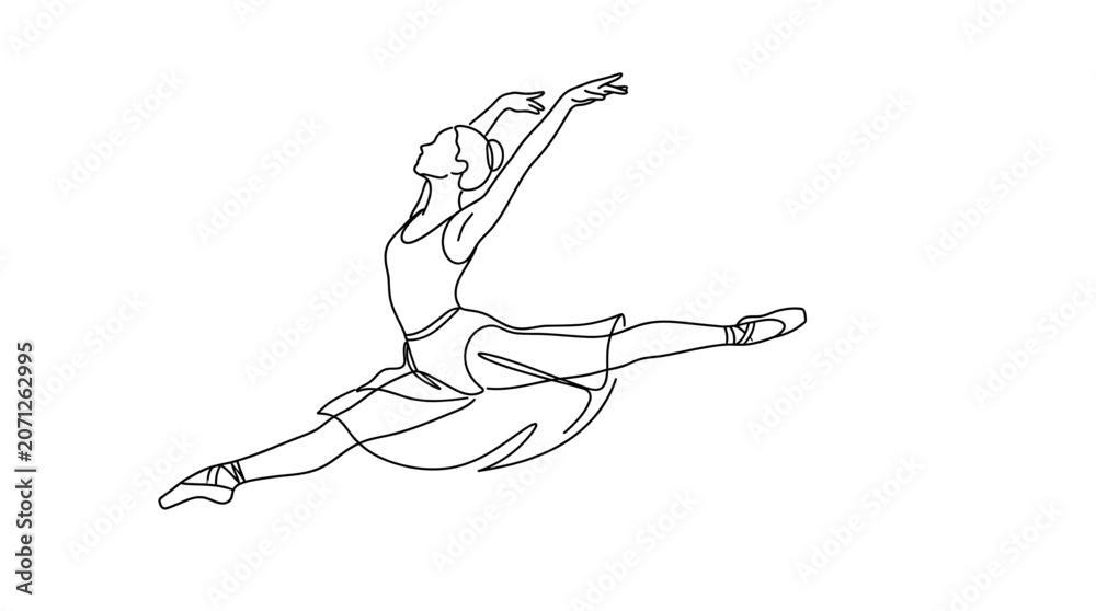 Obraz premium Graceful ballerina captured mid-leap, showcasing elegance and dynamic movement in a contemporary art style illustration