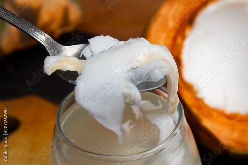 Tableau sur toile close up of a spoonful of coconut flesh