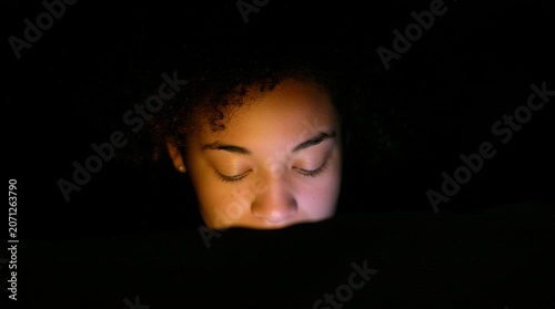Late night work on the notebook. Laptop. Young content creator