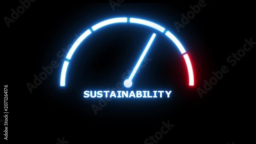 Gauge meter showing sustainability level representing sustainable environmental progress. Renewable energy concept.4k animation video.
