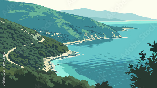 Albanian Riviera Coastal Gradient Vector Illustration 