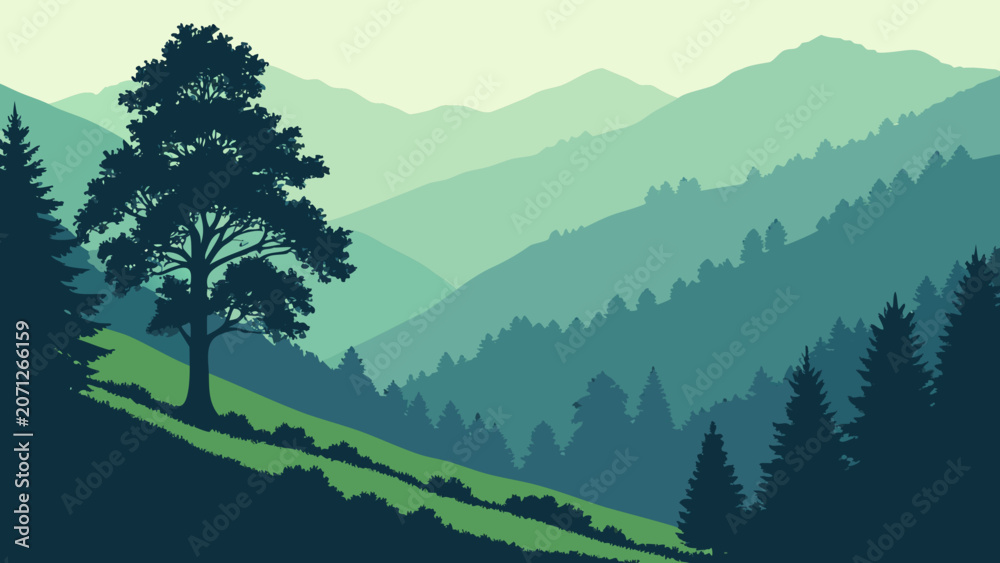 Fototapeta premium Theth Valley Alpine Gradient Illustration