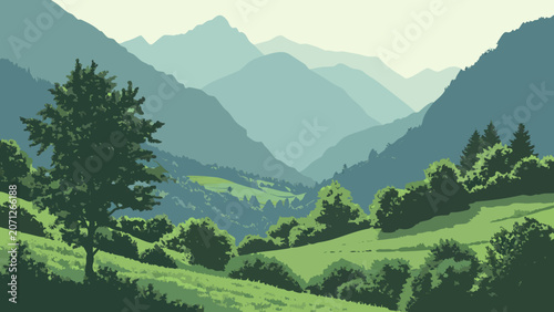 Theth Valley Alpine Gradient Illustration