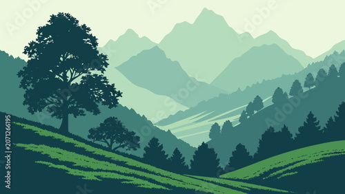 Theth Valley Alpine Gradient Illustration