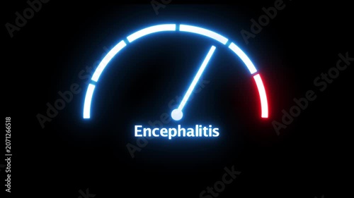 Encephalitis risk value meter scale inside tick icon. Viral infectious disease involving the central nervous system.4k video..