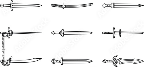 Foto Sword Vector Icons Collection – Medieval, Katana, Rapier, Saber, Fantasy, and Sh