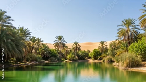 Desert Oasis Palm Trees Reflecting in Water