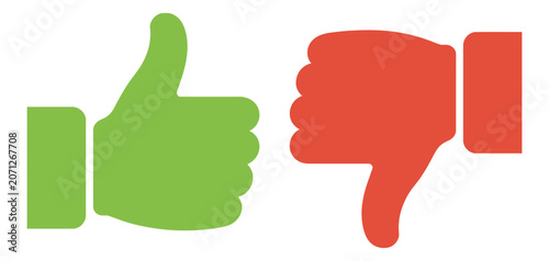Fotografia Thumbs up and thumbs down symbols, green approval icon and red disapproval icon, isolated vector illustration