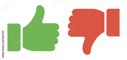 Quadro em tela Thumbs up and thumbs down symbols, green approval icon and red disapproval icon, isolated vector illustration
