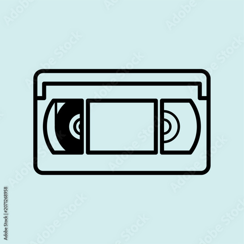 Vintage VHS video cassette tape line icon for old movie playing and recording.