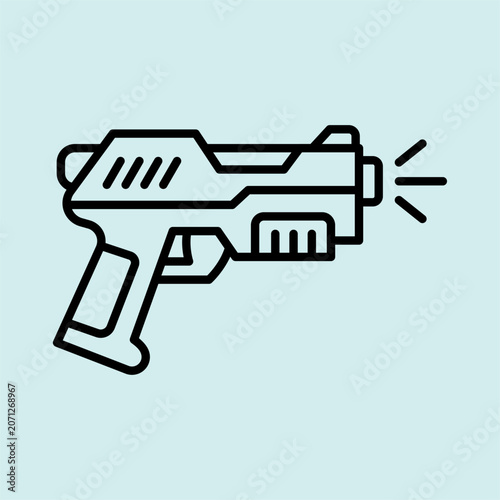 Sci-fi laser blaster ray gun toy line icon from retro video games.