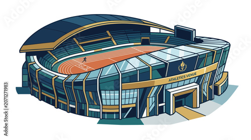 Fotografía Modern Athletic Stadium with Running Track and Grandstands