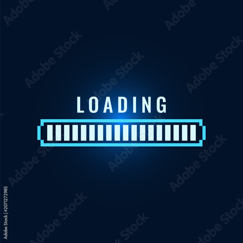 Digital Loading Progress Bar Interface on Dark Blue Background. Illustration Vector