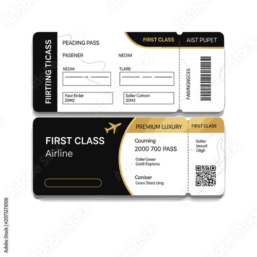 First Class Airline Boarding Pass Template Luxury Gold and Black Flight Ticket Mockup