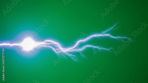 Bright Lightning Strike on Green Background