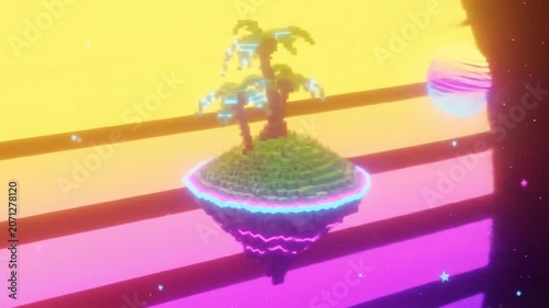 Neon Island Paradise in Pixel Art Style