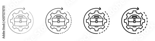 Work Experience Briefcase History Gear Cycle Line Art Icon Vector Illustration
