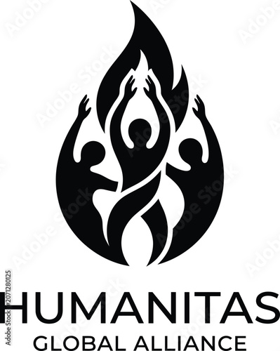 Fotografía Humanitas global alliance logo with three people and flame concept