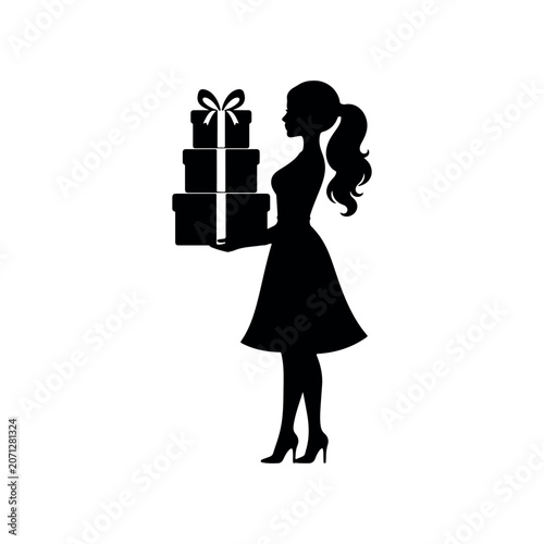 Holding gifts silhouette icon vector illustration on white background.