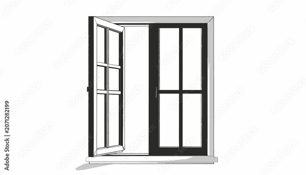 Obraz premium Open black door with windows.