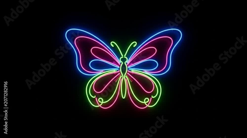 Neon Butterfly Flying Abstract Motion Background