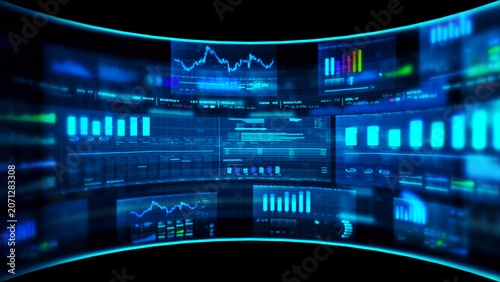 Global financial data visualization, stock market analytics, world map with rising growth chart, big data technology, digital economy, fintech trading interface, futuristic business background