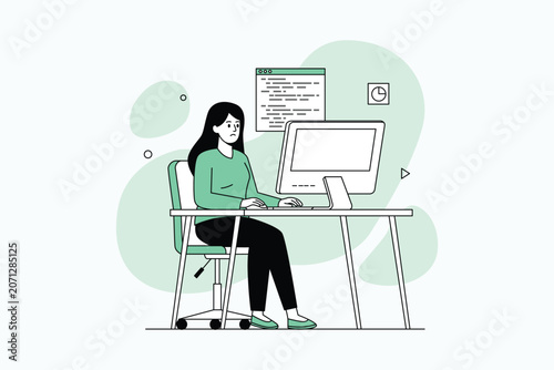 Girl Focused on Computer Work
