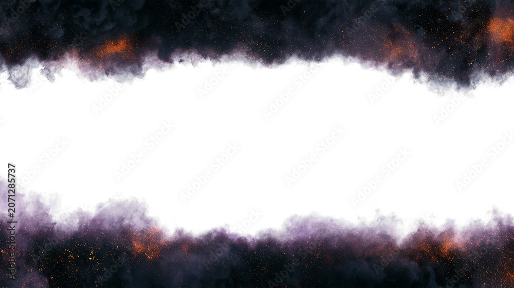 Naklejka premium Spooky Smoky Border Frame with Ember Particles and White Copy Space