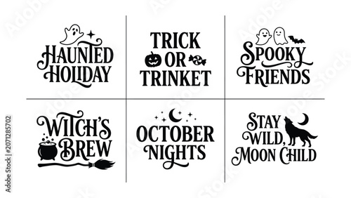 Konstfotografi Halloween Typography Quotes Bundle with Haunted House and Trick or Treat Vector
