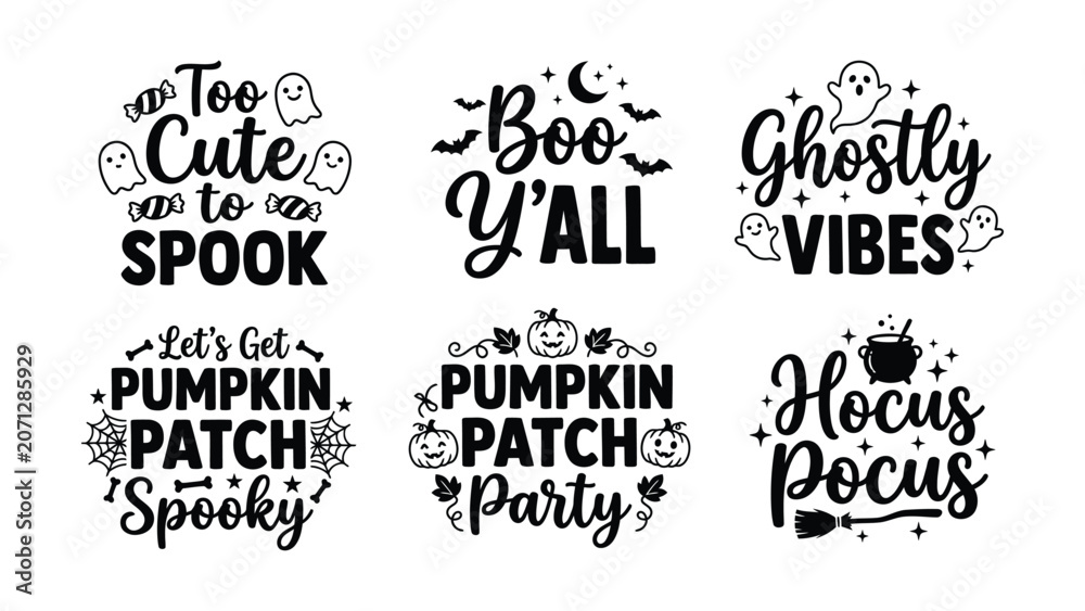 Obraz premium Cute Halloween Typography Quotes Bundle with Spooky Hand Lettering Vector EPS