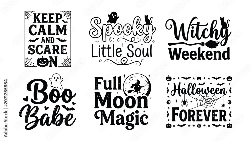 Fototapeta premium Halloween Typography Quotes Bundle with Spooky Hand Lettering Vector EPS Collection