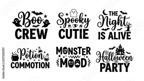 Foto Halloween Typography Quotes Bundle with Boo Crew and Spooky Cutie Vector EPS