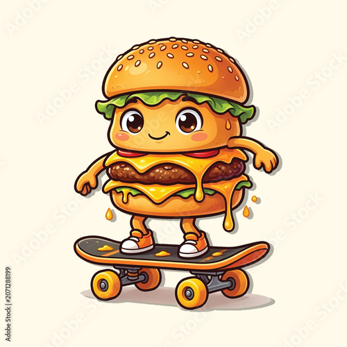 Skateboarding Burger Mascot Character Vector Art