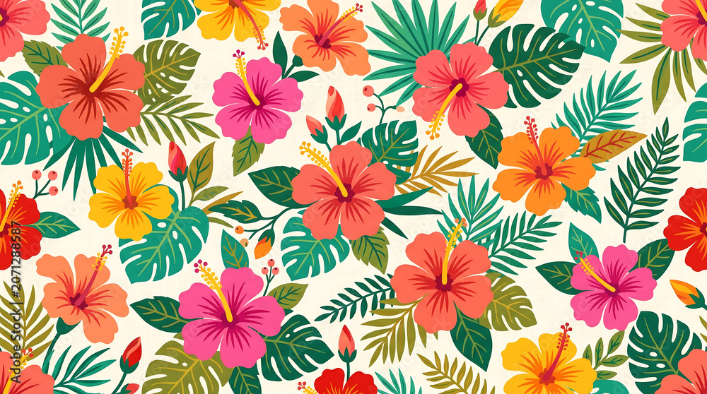 Fototapeta premium Tropical floral pattern with flowers.