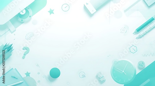 Minimal modern educational background, square 1:1 composition, soft white base with turquoise and meaningful green gradient accents
