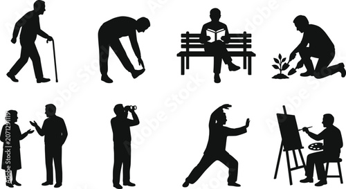 Foto Senior Lifestyle and Leisure Activity Silhouette Collection with Diverse Human F