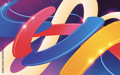 Intertwined ribbon like shapes create a vibrant vector illustration with glossy highlights and dynamic curves loops swirls