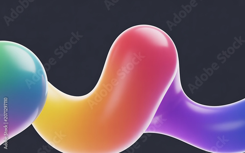Abstract three dimensional colorful blobs with a smooth glossy surface against a dark gray background three-dimensional shapes