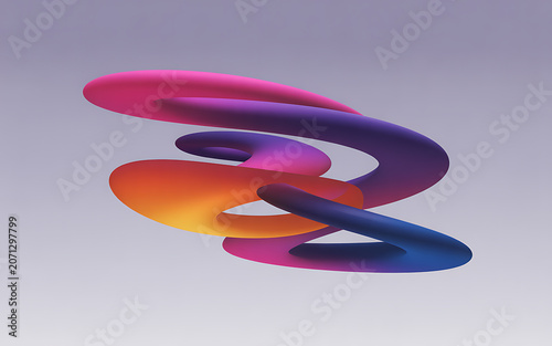 Intertwined ribbon like loops a digitally rendered abstract sculpture with a gradient color scheme form shape curve
