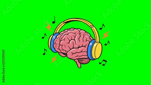 cartoon brain wearing headphones music audio sound creative idea animation HD 4K