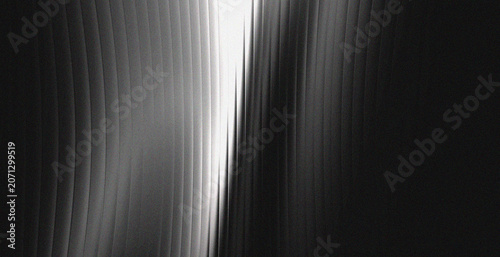 Dark Black and White Fluted Glass Texture Background with Curved Vertical Lines and Center Light